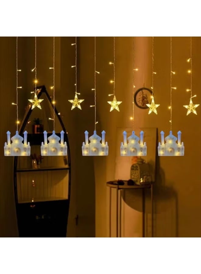 Ramadan LED decoration with hanging mosque and star shapes, adding a beautiful festive touch to your home. Made of lightweight and durable plastic, perfect for indoor decoration during Ramadan and Eid. - Image 1